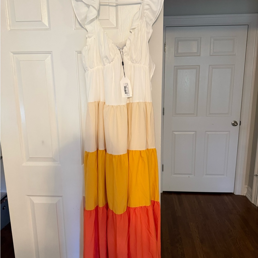 BRAND NEW English Factory White Cream Yellow Orange Pink Tiered Maxi Dress